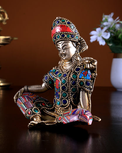 Pure Brass Indra Dev Murti with Stonework | Superfine Idol | BudhShiv