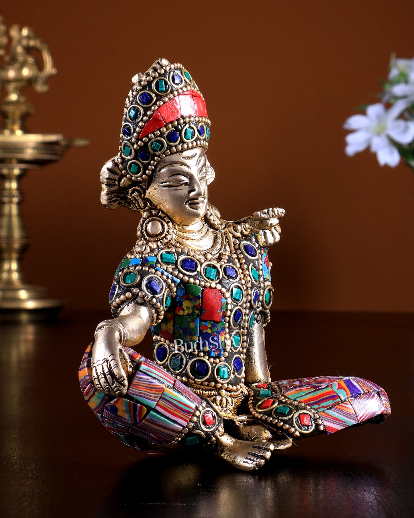 Pure Brass Indra Dev Murti with Stonework | Superfine Idol | BudhShiv