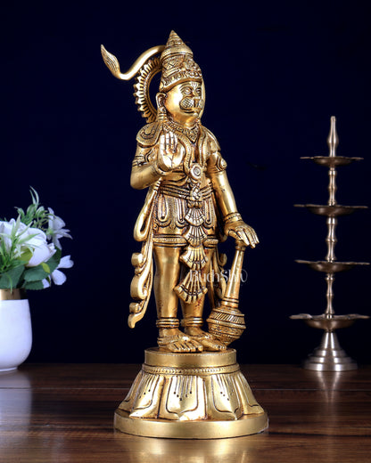 Brass Superfine Standing Lord Hanuman Idol | Aashirwad Mudra 11.5 inch