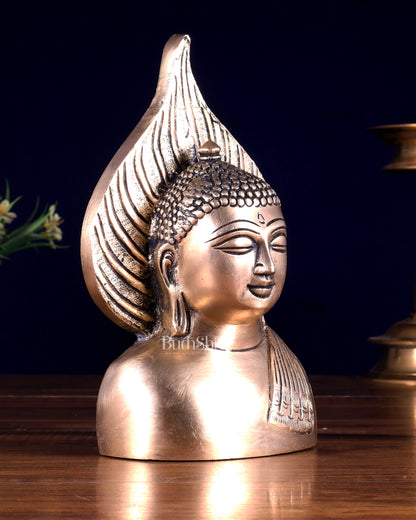 Brass Buddha Face Bust with Leaf Motif | Wall & Table Decor