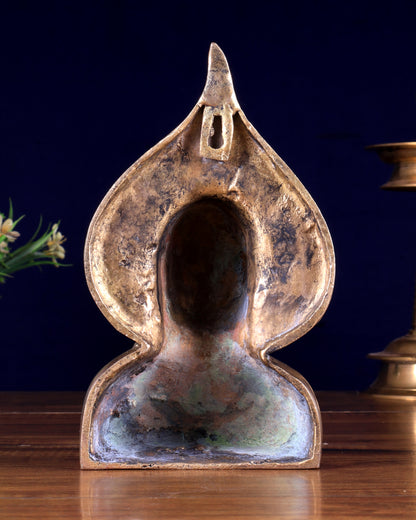 Brass Buddha Face Bust with Leaf Motif | Wall & Table Decor