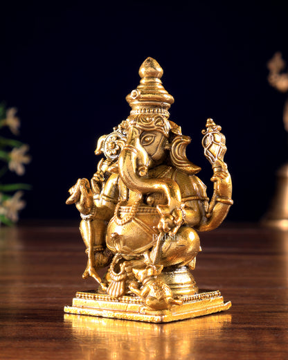 Panchaloha Bronze Ganesha Vigneshwara Idol | Mini 3 inch