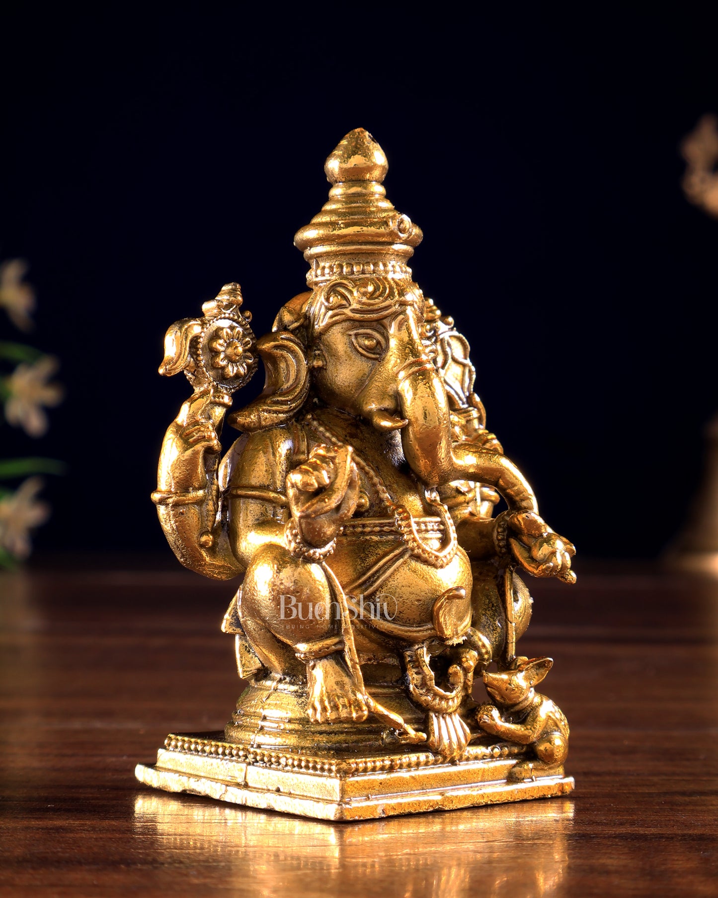 Panchaloha Bronze Ganesha Vigneshwara Idol | Mini 3 inch
