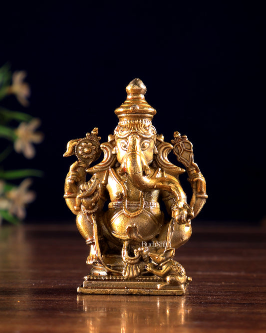 Panchaloha Bronze Ganesha Vigneshwara Idol | Mini 3 inch