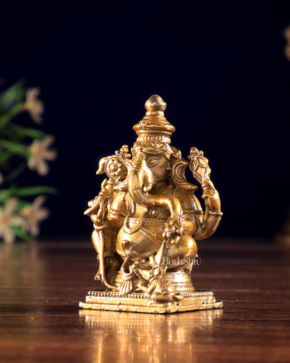 Panchaloha Bronze Ganesha Vigneshwara Idol | Mini 3 inch