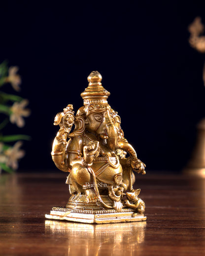 Panchaloha Bronze Ganesha Vigneshwara Idol | Mini 3 inch