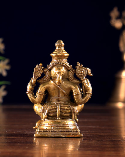 Panchaloha Bronze Ganesha Vigneshwara Idol | Mini 3 inch