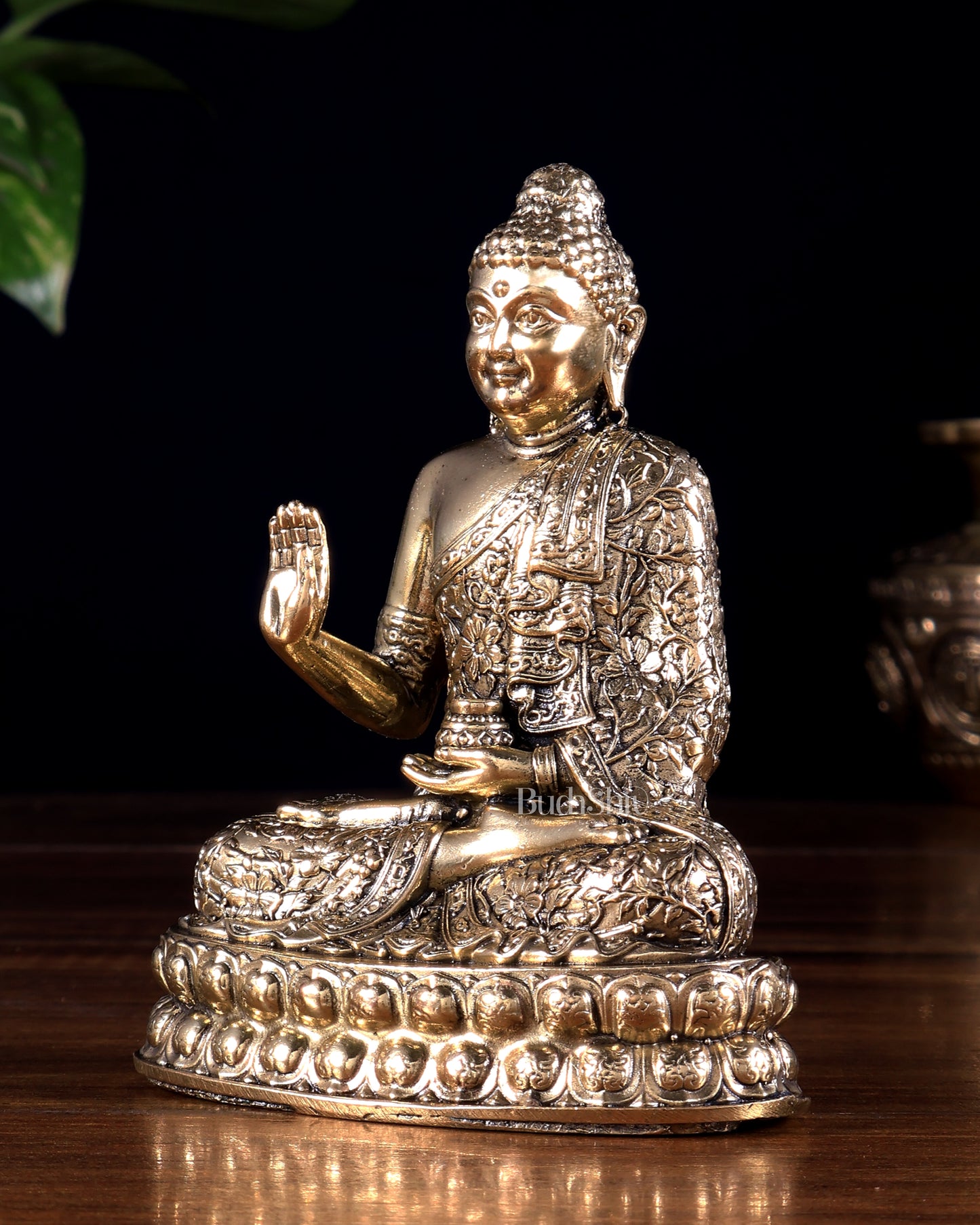 Brass Superfine Blessing Buddha Idol | Fully Carved 6 inch