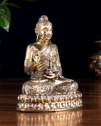 Brass Superfine Blessing Buddha Idol | Fully Carved 6 inch