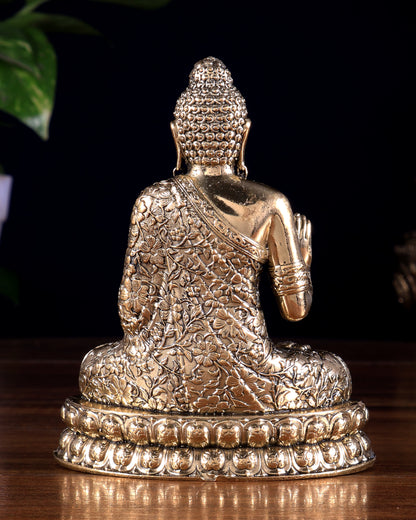 Brass Superfine Blessing Buddha Idol | Fully Carved 6 inch