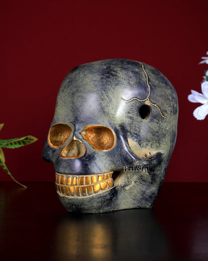 Vintage Brass Human Skull Sculpture | Artistic & Sadhna Showpiece | BudhShiv
