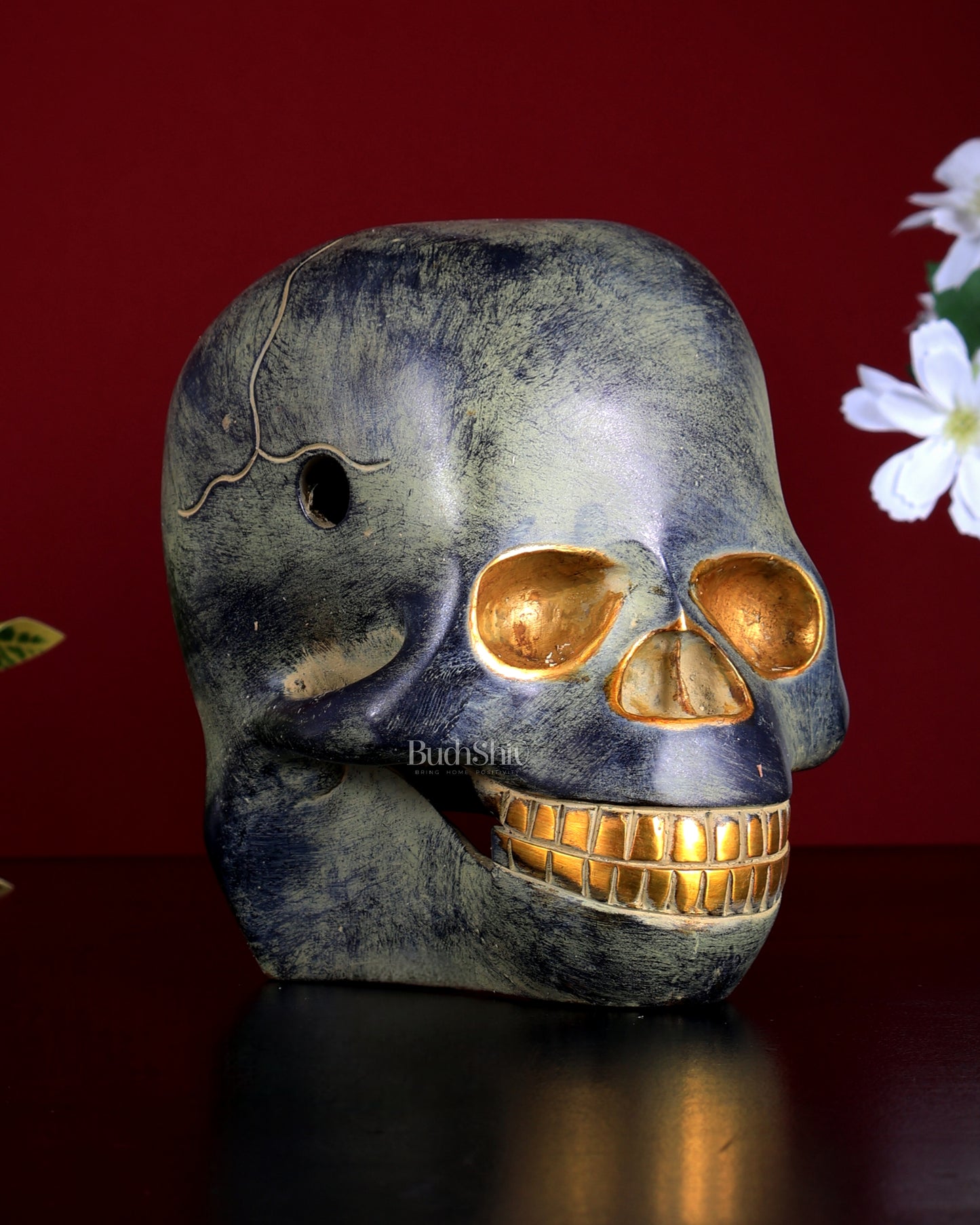 Vintage Brass Human Skull Sculpture | Artistic & Sadhna Showpiece | BudhShiv