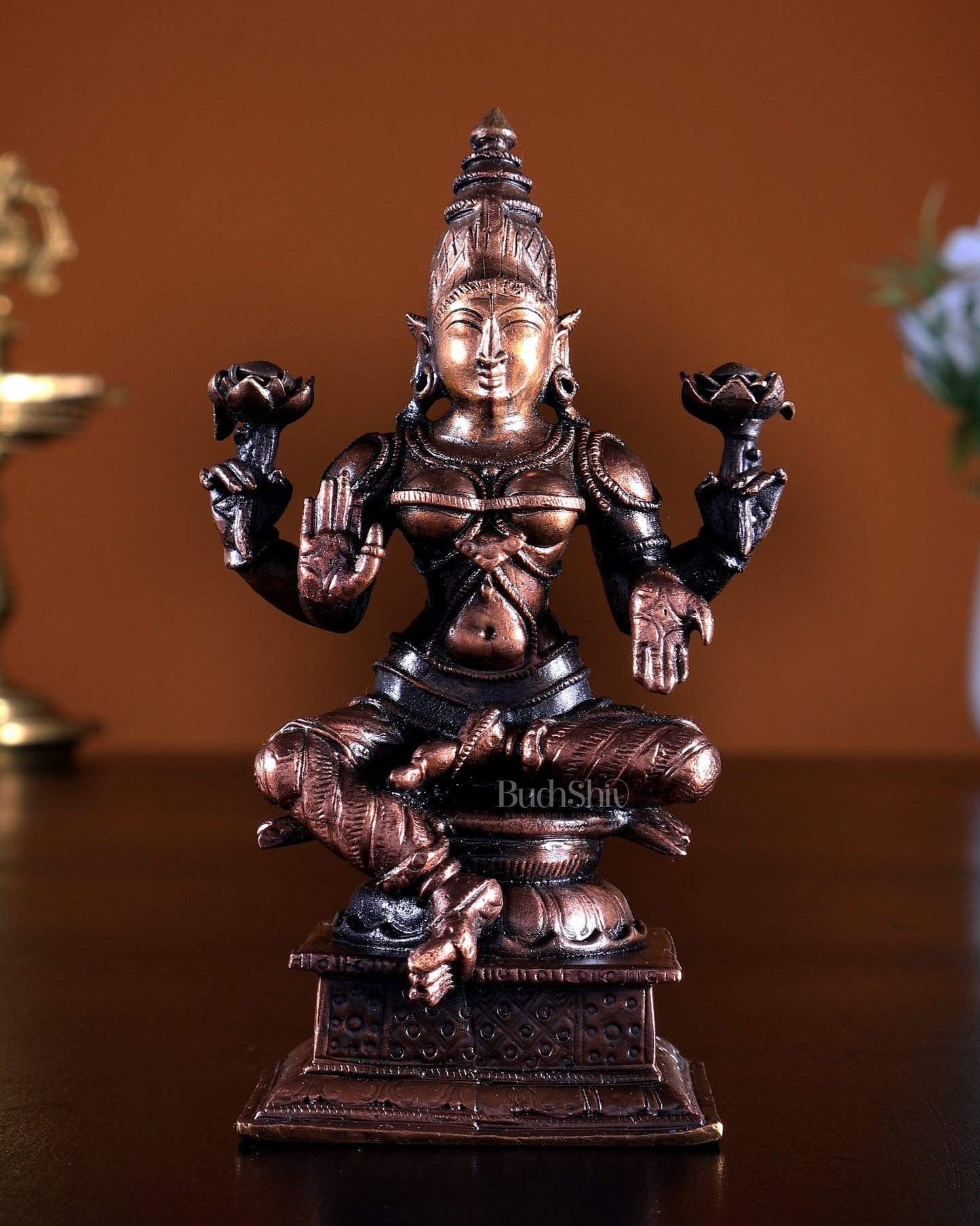 Pure Copper Goddess Lakshmi Idol | Handcrafted 4.2 inch