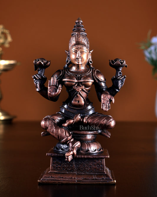 Pure Copper Goddess Lakshmi Idol | Handcrafted 4.2 inch