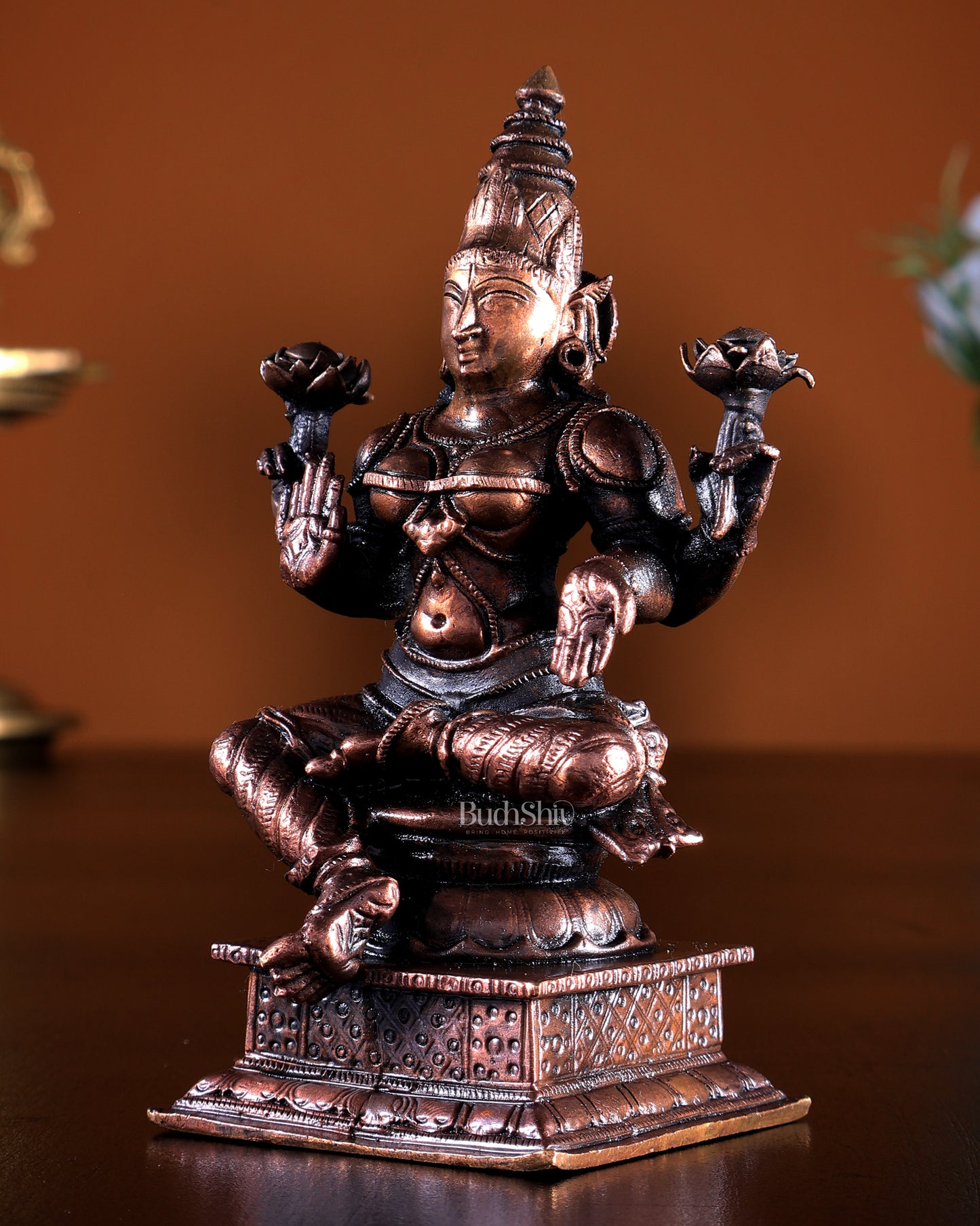 Pure Copper Goddess Lakshmi Idol | Handcrafted 4.2 inch