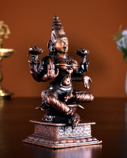 Pure Copper Goddess Lakshmi Idol | Handcrafted 4.2 inch