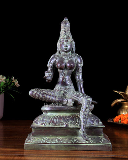 Brass Parvati Seated Idol | Vintage Patina Finish 12 inch