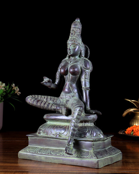 Brass Parvati Seated Idol | Vintage Patina Finish 12 inch