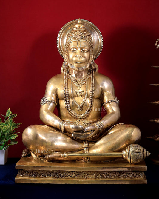 Large Brass Hanuman Meditation Statue | Temple Grade Sculpture 32.5 inch
