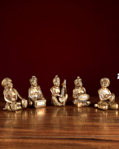 Pure Brass Rajasthani Musicians – Set of 5 Glossy gold