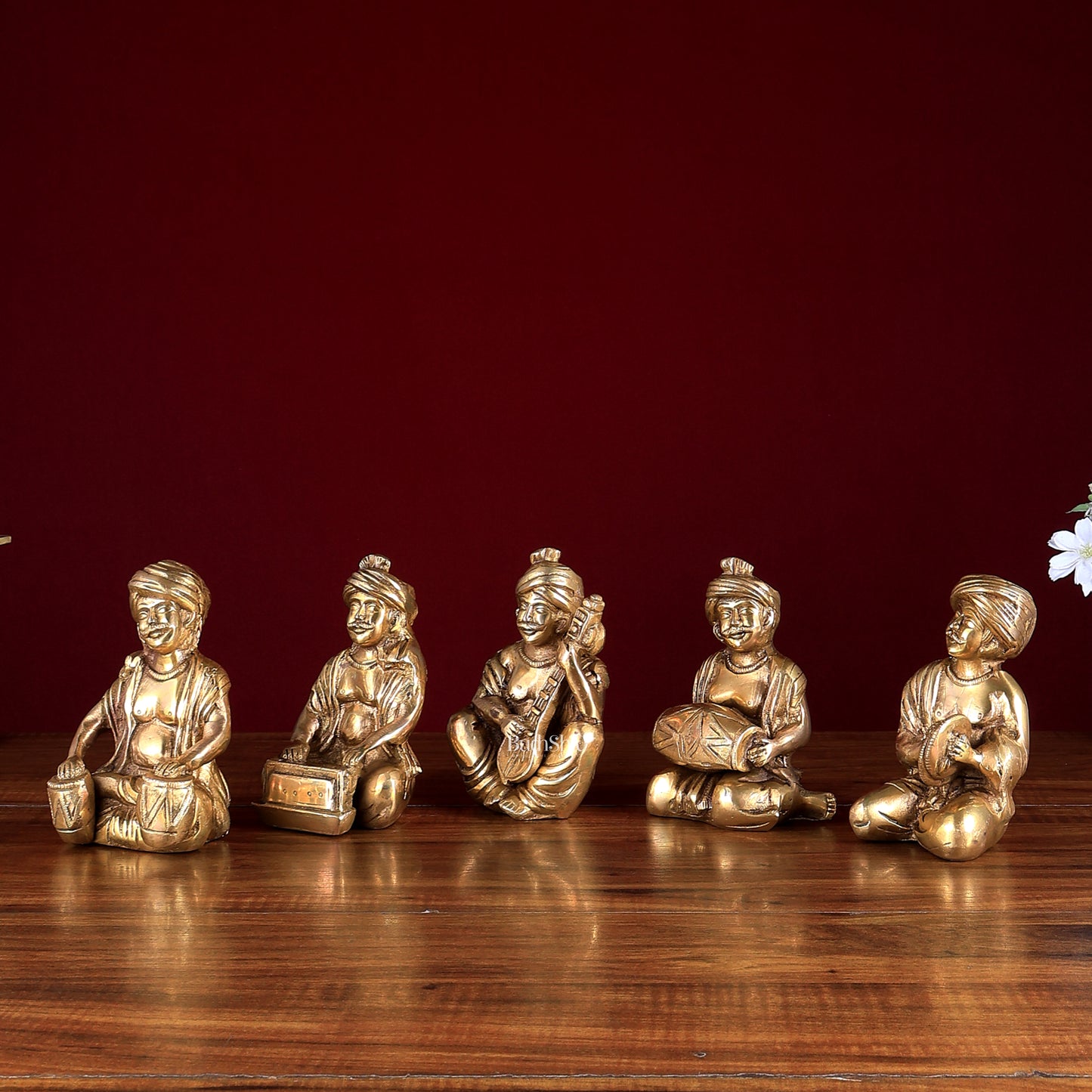 Pure Brass Rajasthani Musicians – Set of 5 Glossy gold