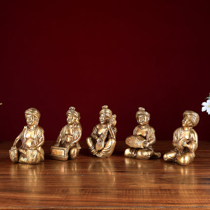 Pure Brass Rajasthani Musicians – Set of 5 Glossy gold