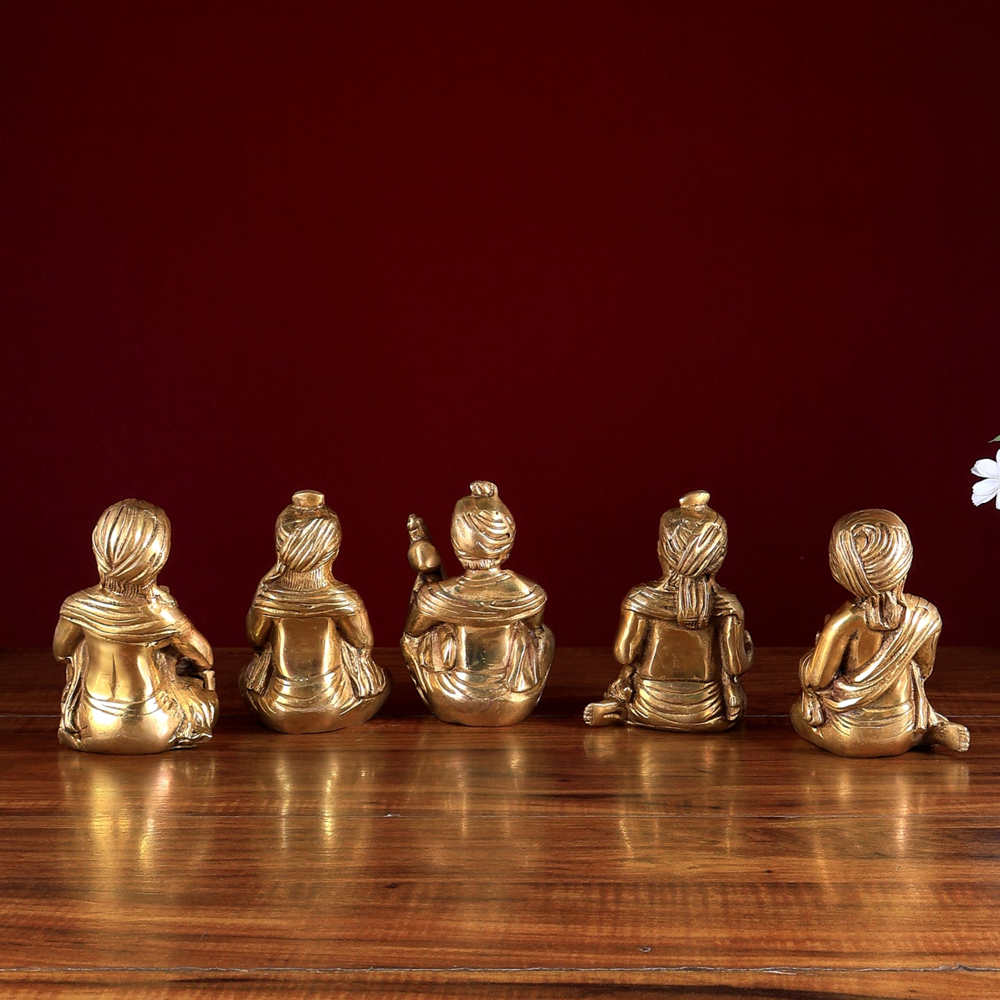 Pure Brass Rajasthani Musicians – Set of 5 Glossy gold