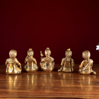 Pure Brass Rajasthani Musicians – Set of 5 Glossy gold