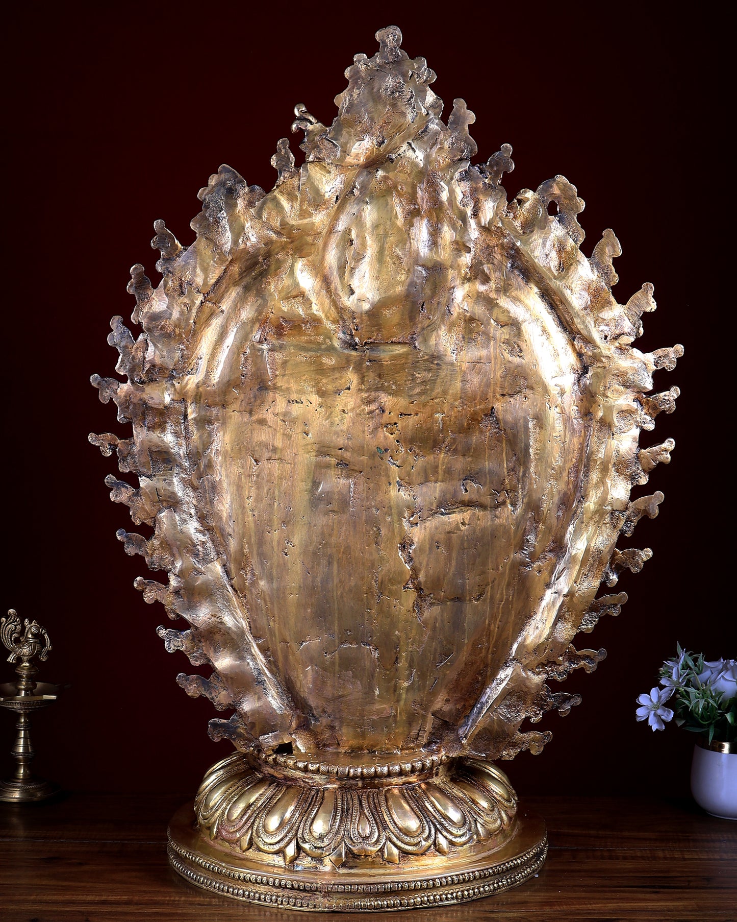 Large Brass Dancing Ganesha Statue with 12 Arms & Mouse