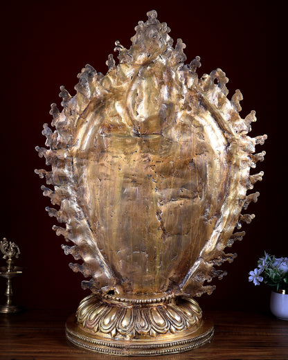 Large Brass Dancing Ganesha Statue with 12 Arms & Mouse