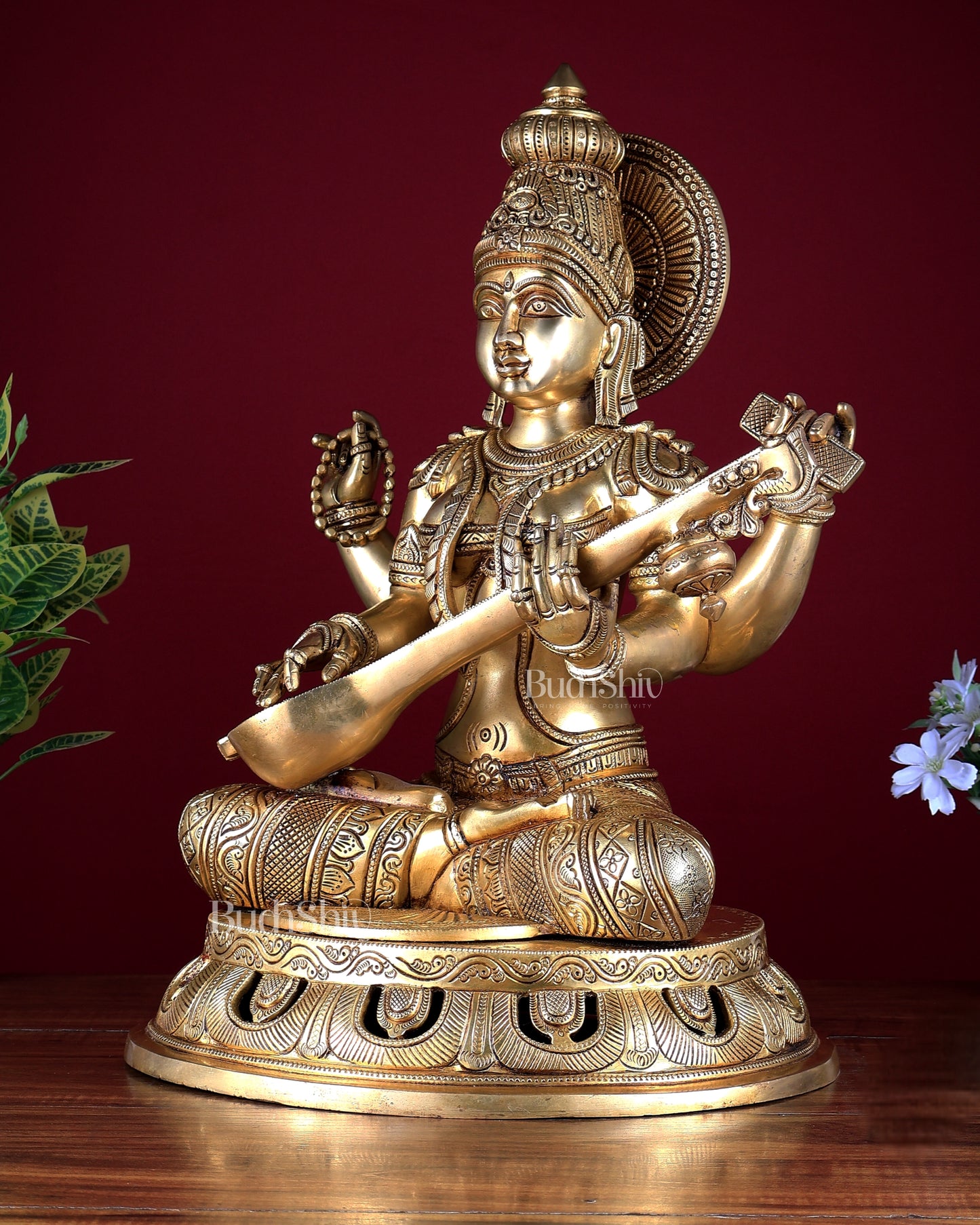 Pure Brass Superfine Saraswati Statue – Large Size 17.5"