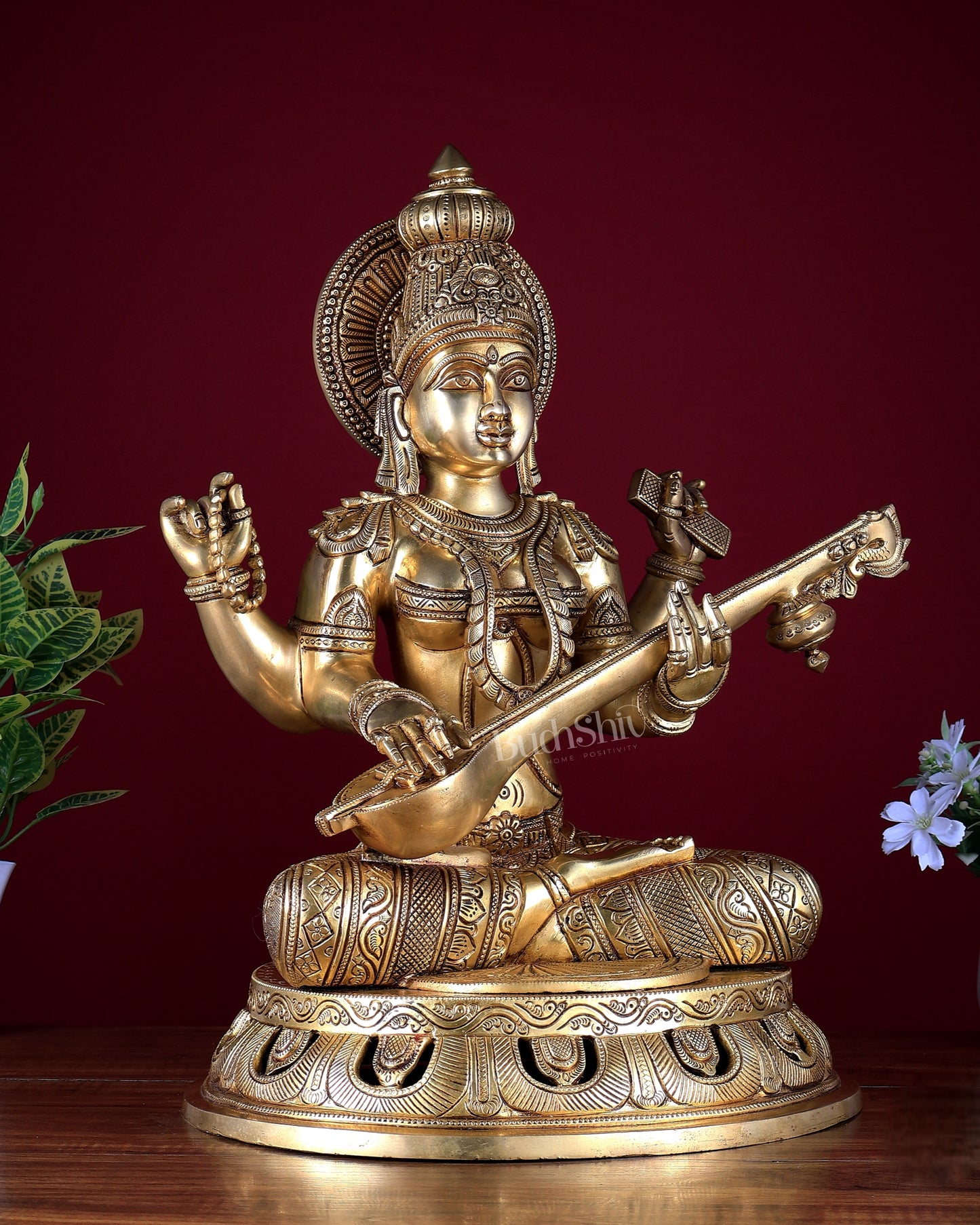Pure Brass Superfine Saraswati Statue – Large Size 17.5"