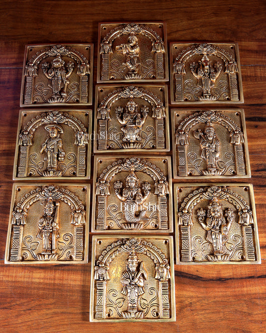 Brass Vishnu Dashavatar Wall Hanging Plates – Superfine Quality (Set) 6"