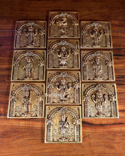 Brass Vishnu Dashavatar Wall Hanging Plates – Superfine Quality (Set) 6"