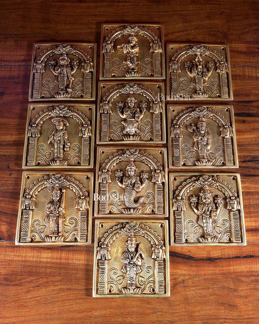 Brass Vishnu Dashavatar Wall Hanging Plates – Superfine Quality (Set) 6"