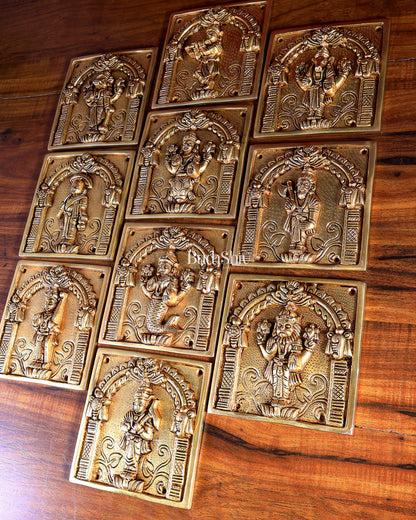 Brass Vishnu Dashavatar Wall Hanging Plates – Superfine Quality (Set) 6"