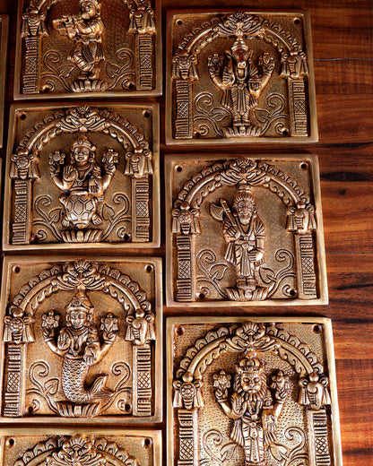 Brass Vishnu Dashavatar Wall Hanging Plates – Superfine Quality (Set) 6"
