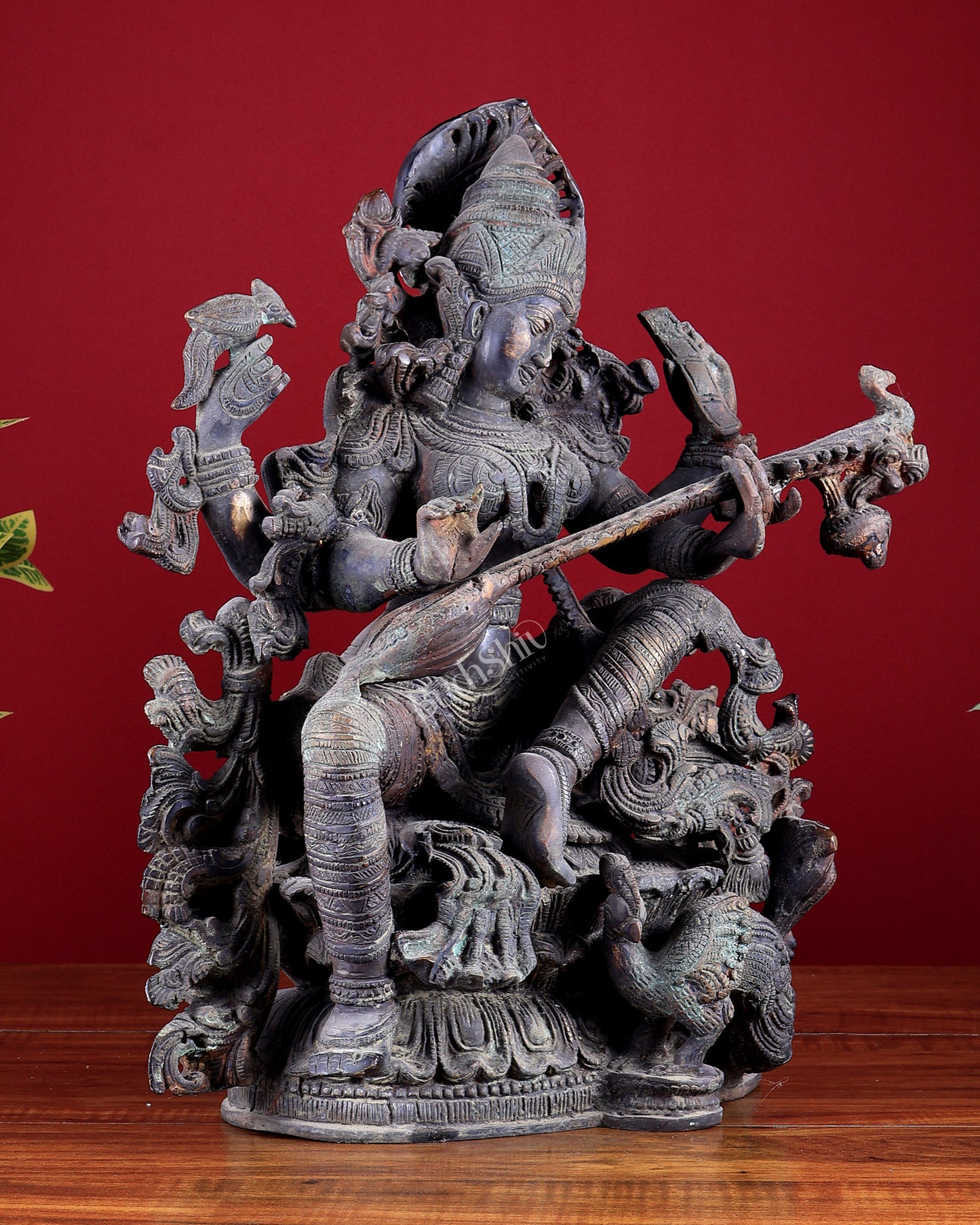Brass Saraswati Idol Vintage - 16" Divine Sculpture