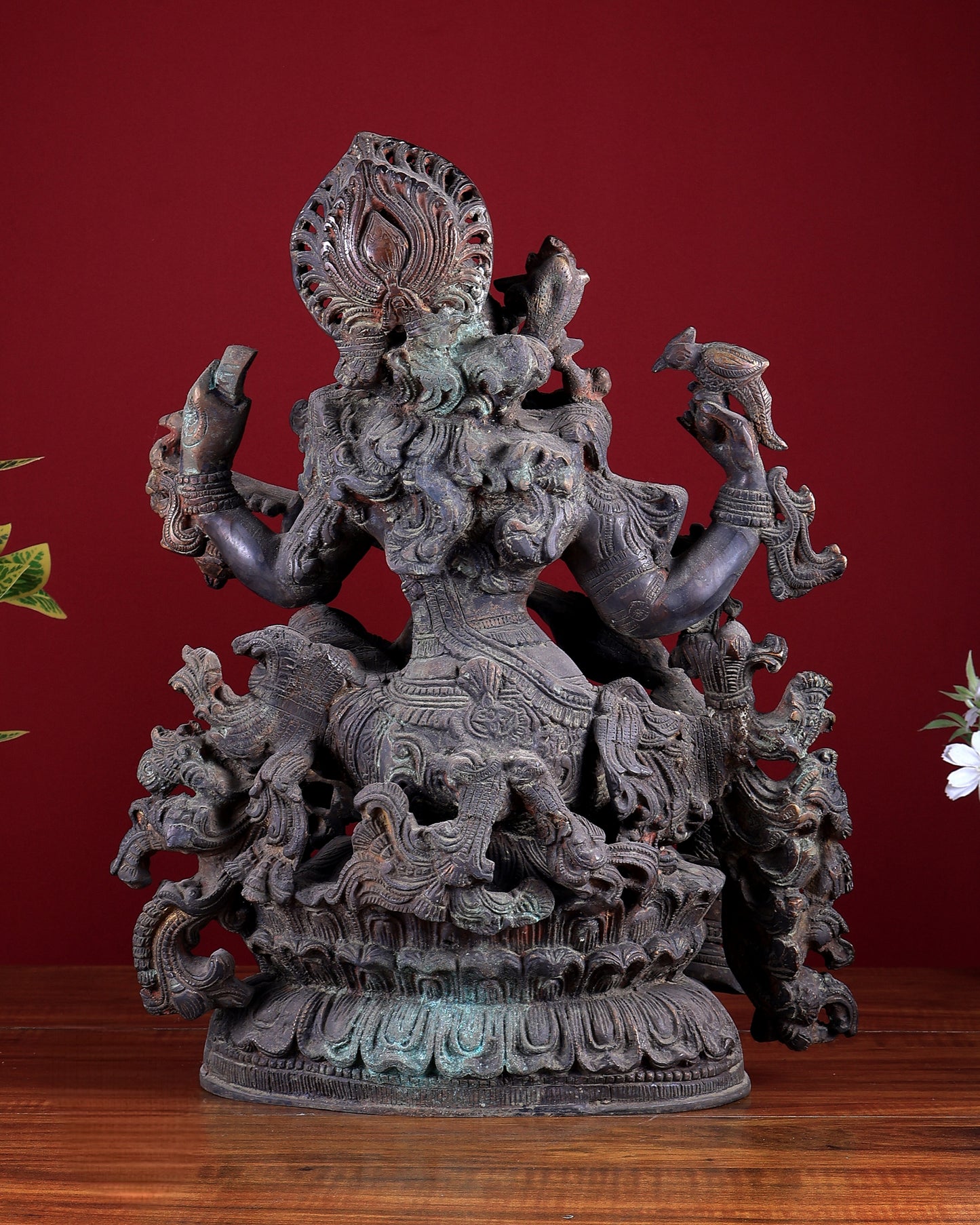 Brass Saraswati Idol Vintage - 16" Divine Sculpture