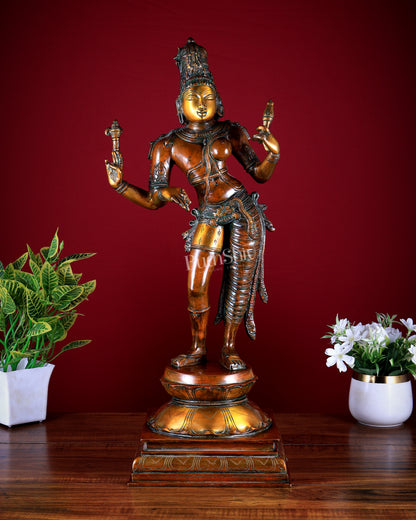 Ardhanarishwara Shiv Parvati as one Brass statue 23" chola tone