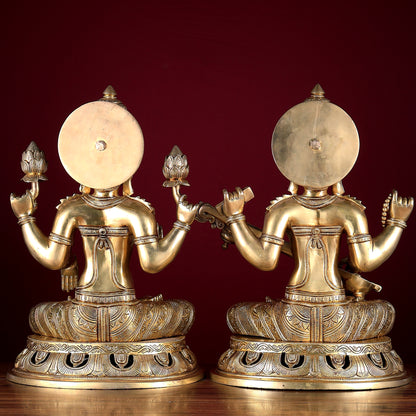 Large Brass Superfine Lakshmi & Saraswati Idols 17.5 inch