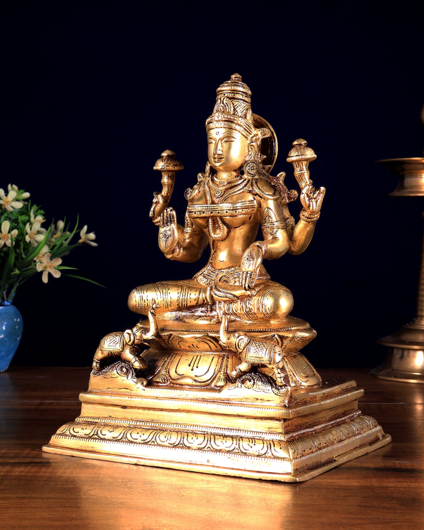 Brass Lakshmi Idol – Superfine Brass Goddess Murti 9 inch