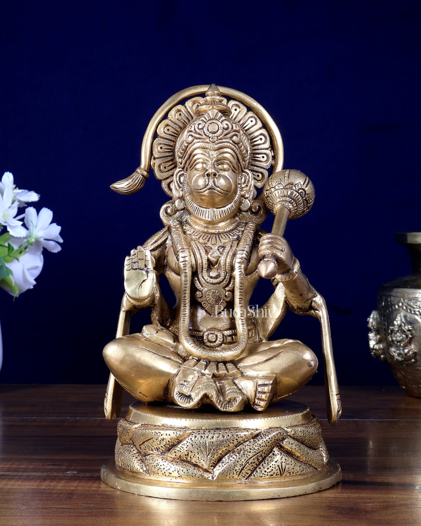 Brass Hanuman Idol – Cross-Legged Meditation Posture 9 inch