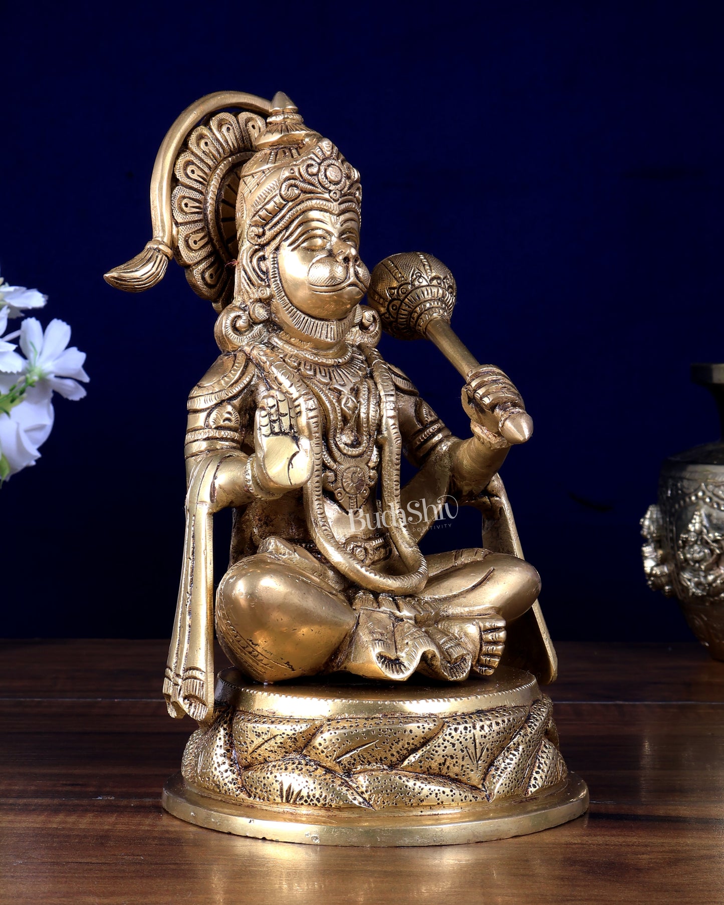 Brass Hanuman Idol – Cross-Legged Meditation Posture 9 inch