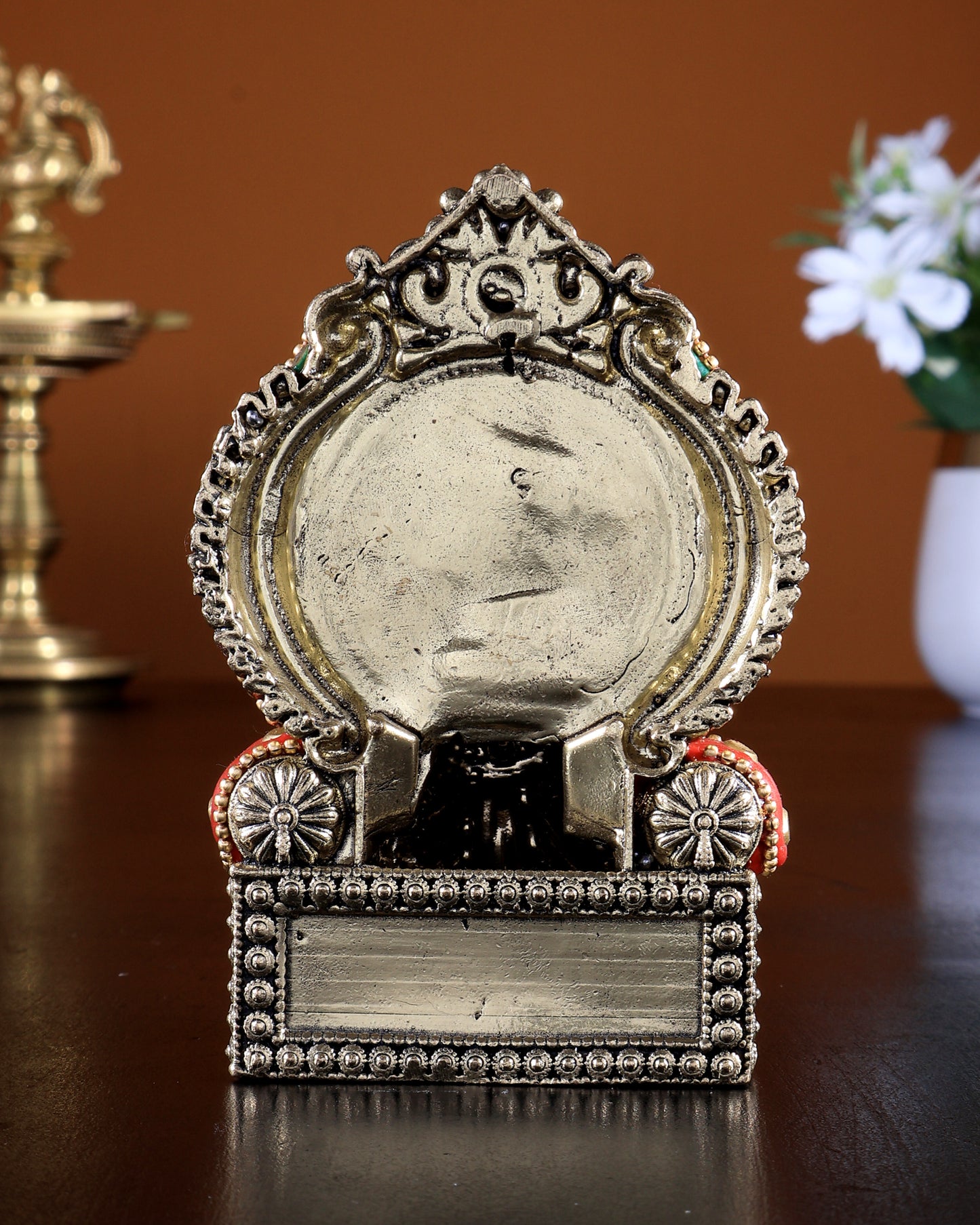 Pure Brass Superfine Lord Ganesha as Lalbaugcha Raja - 3.8" meenakari