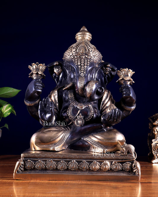 Brass Dagduseth Ganapati Statue – Black Finish 13.5 inch