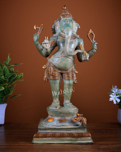 Brass Lord Ganesha standing Statue - 20 Inches | Green patina
