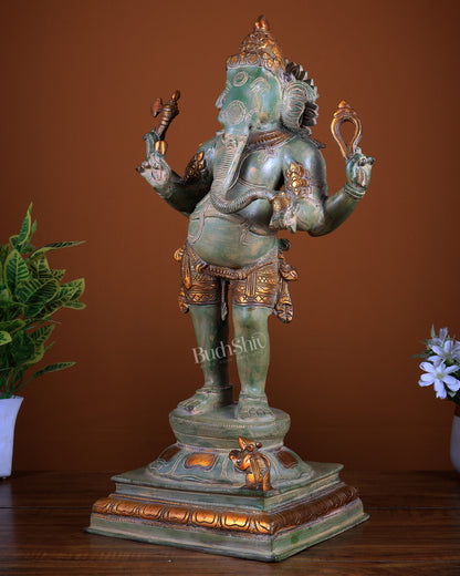 Brass Lord Ganesha standing Statue - 20 Inches | Green patina