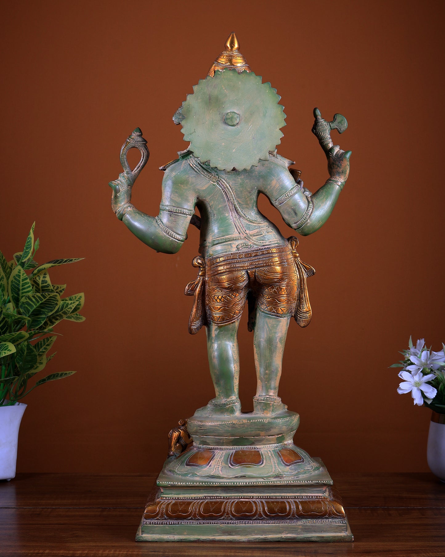 Brass Lord Ganesha standing Statue - 20 Inches | Green patina