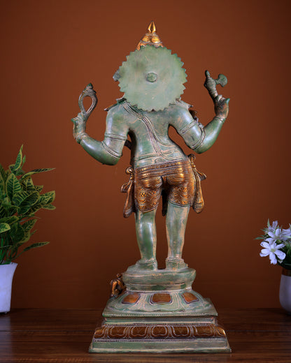 Brass Lord Ganesha standing Statue - 20 Inches | Green patina